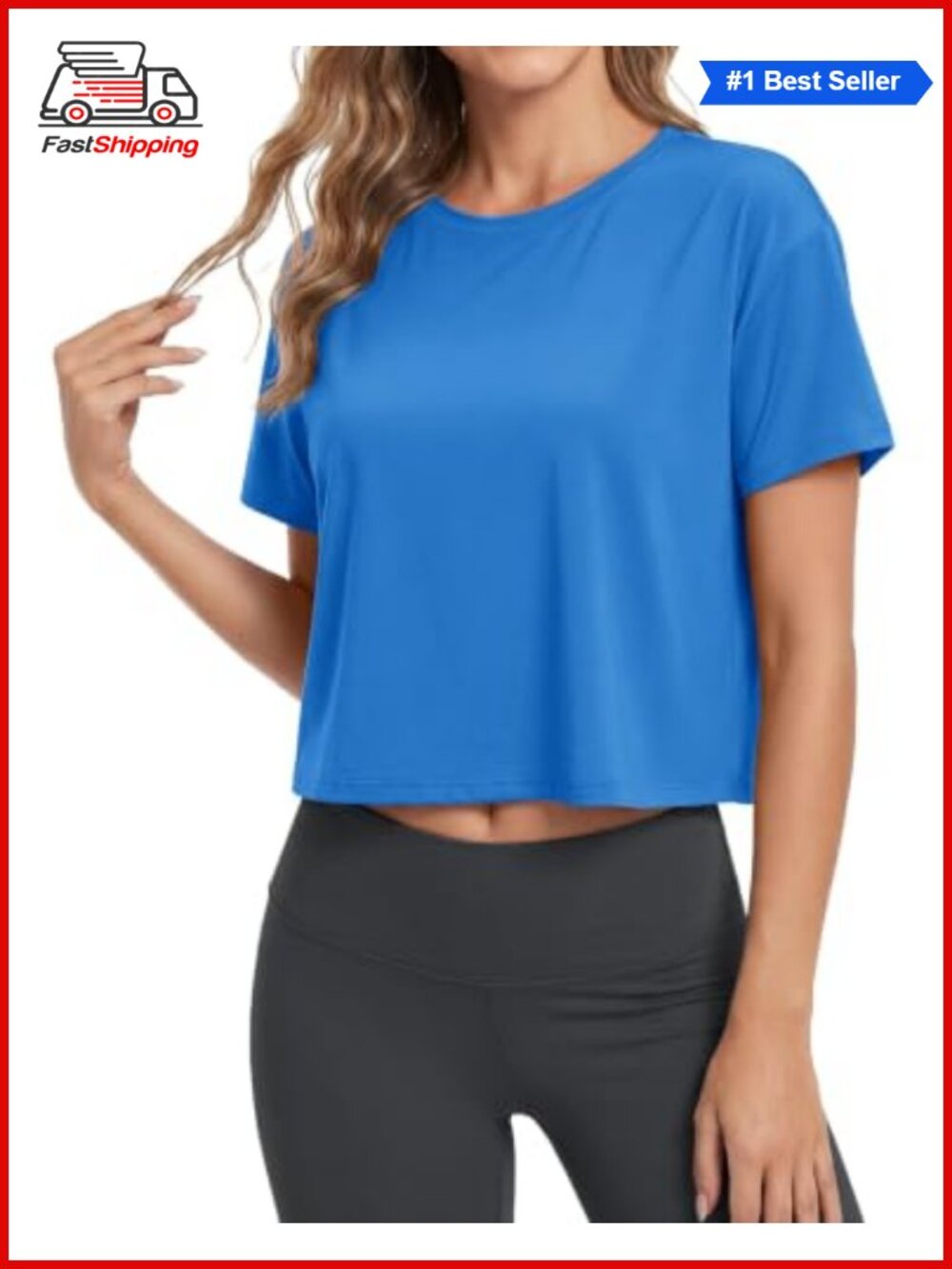✨ MAGCOMSEN Crop Top Womens Workout Boxy Short Sleeve Crew Neck Cropped Tee